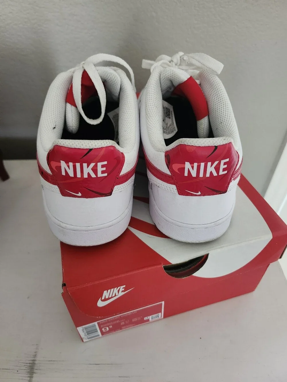 Nike White Court Vision Low with Red Swoosh